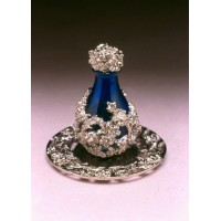 Blue Glass-Silver Wrap Tear Bottle With Silver Tray #2043-6041 876857002043  152973413665